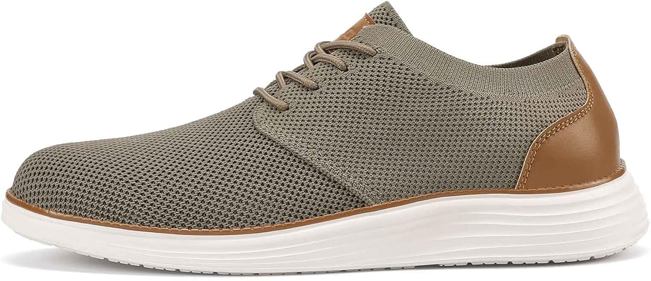 VILOCY Men's Fashion Dress Sneakers Casual Walking Shoes Business Oxfords Comfortable Breathable Lightweight Tennis-Khaki