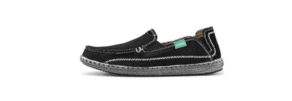 VILOCY Men's  Slip on Deck Shoes Zero Drop Casual Canvas Loafer Vintage Flat Boat Shoes- Black