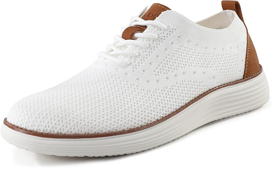 VILOCY Men's Casual Dress Sneakers Oxfords Business Mesh Breathable Walking Shoes Tennis Comfortable- White