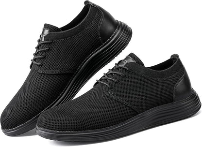 VILOCY Men's Fashion Dress Sneakers Casual Walking Shoes Business Oxfords Comfortable Breathable Lightweight Tennis-All Black