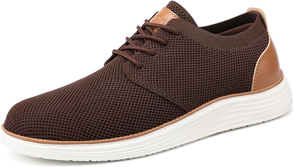 VILOCY Men's Fashion Dress Sneakers Casual Walking Shoes Business Oxfords Comfortable Breathable Lightweight Tennis-Brown