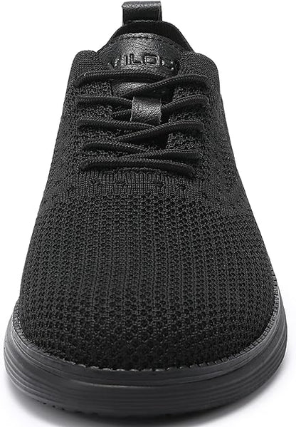 VILOCY Men's Casual Dress Sneakers Oxfords Business Mesh Breathable Walking Shoes Tennis Comfortable- All Black