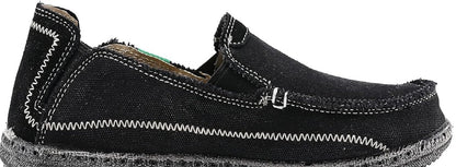 VILOCY Men's  Slip on Deck Shoes Zero Drop Casual Canvas Loafer Vintage Flat Boat Shoes- Black