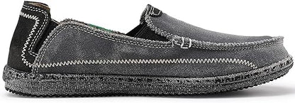 VILOCY Men's Slip on Deck Shoes Zero Drop Casual Canvas Loafer Vintage Flat Boat Shoes- Grey