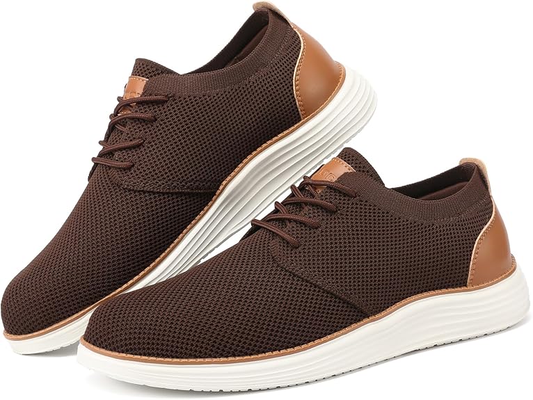 VILOCY Men's Fashion Dress Sneakers Casual Walking Shoes Business Oxfords Comfortable Breathable Lightweight Tennis-Brown