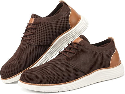 VILOCY Men's Fashion Dress Sneakers Casual Walking Shoes Business Oxfords Comfortable Breathable Lightweight Tennis-Brown