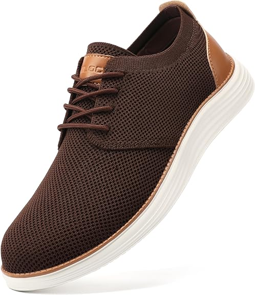 VILOCY Men's Fashion Dress Sneakers Casual Walking Shoes Business Oxfords Comfortable Breathable Lightweight Tennis-Brown