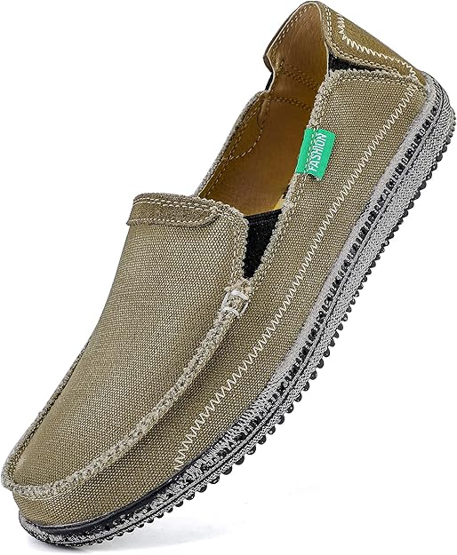 VILOCY Men's Slip on Deck Shoes Zero Drop Casual Canvas Loafer Vintage Flat Boat Shoes- Base Green