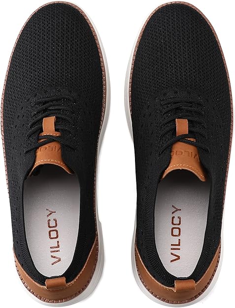 VILOCY Men's Casual Dress Sneakers Oxfords Business Mesh Breathable Walking Shoes Tennis Comfortable- Black