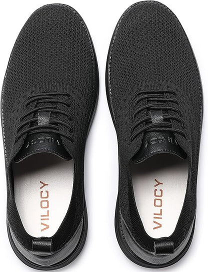 VILOCY Men's Casual Dress Sneakers Oxfords Business Mesh Breathable Walking Shoes Tennis Comfortable- All Black