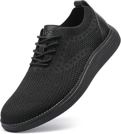 VILOCY Men's Casual Dress Sneakers Oxfords Business Mesh Breathable Walking Shoes Tennis Comfortable- All Black