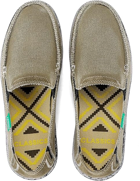 VILOCY Men's Slip on Deck Shoes Zero Drop Casual Canvas Loafer Vintage Flat Boat Shoes- Base Green